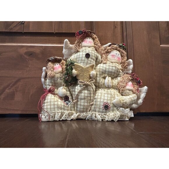 Vintage Quilted Whimsical Angel Cluster Door Stop Decor Christmas Religious - Picture 2 of 10